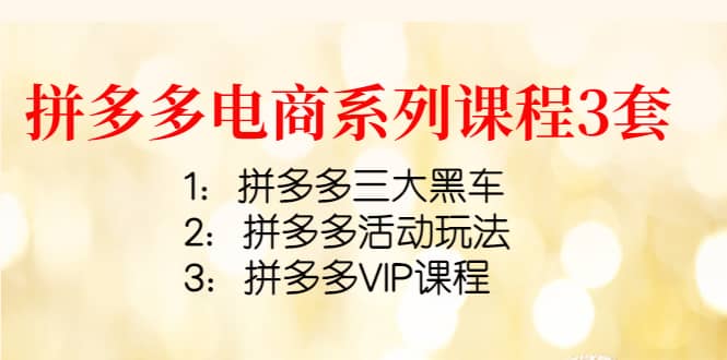 拼多多电商系列课程3套：拼多多三大黑车+拼多多活动玩法+拼多多VIP课程-布丁源码-专业的网站源码代码分享平台!