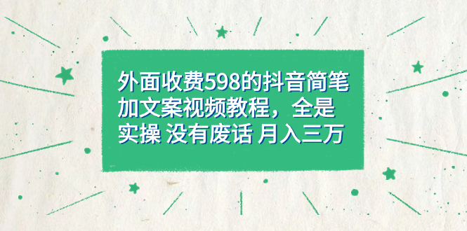 外面收费598抖音简笔加文案教程，全是实操 没有废话 月入三万（教程+资料）-布丁源码-专业的网站源码代码分享平台!