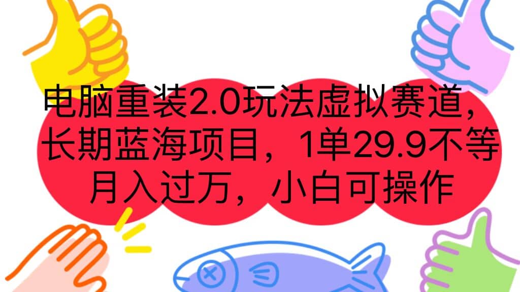 电脑重装2.0玩法虚拟赛道，长期蓝海项目 一单29.9不等 月入过万 小白可操作-布丁源码-专业的网站源码代码分享平台!