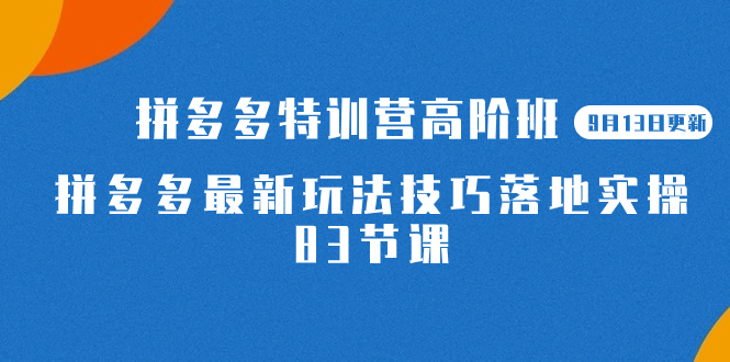 2023拼多多·特训营高阶班【9月13日更新】拼多多最新玩法技巧落地实操-83节-布丁源码-专业的网站源码代码分享平台!