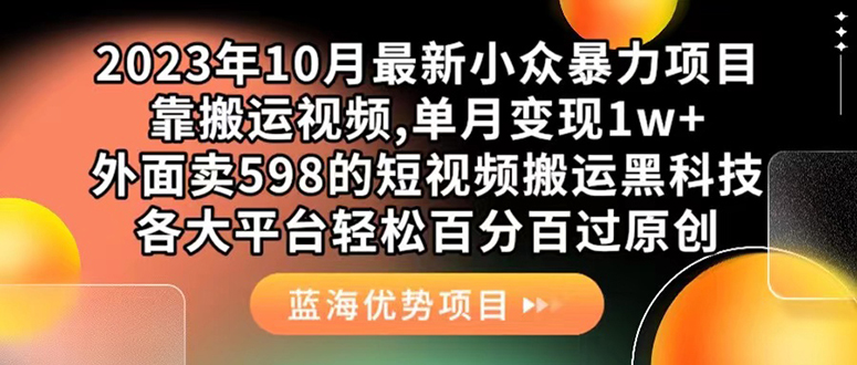 外面卖598的10月最新短视频搬运黑科技，各大平台百分百过原创 靠搬运月入1w-布丁源码-专业的网站源码代码分享平台!