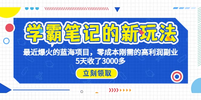 学霸笔记新玩法，最近爆火的蓝海项目，0成本高利润副业，5天收了3000多-布丁源码-专业的网站源码代码分享平台!