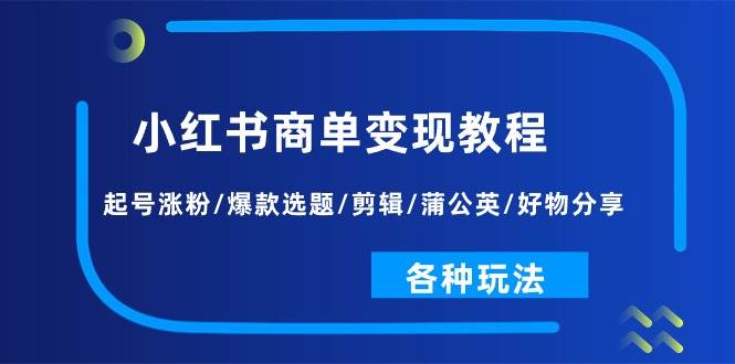 小红书商单变现教程：起号涨粉/爆款选题/剪辑/蒲公英/好物分享/各种玩法-布丁源码-专业的网站源码代码分享平台!
