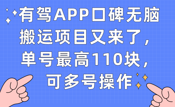 有驾APP口碑无脑搬运项目又来了，单号最高110块，可多号操作-布丁源码-专业的网站源码代码分享平台!