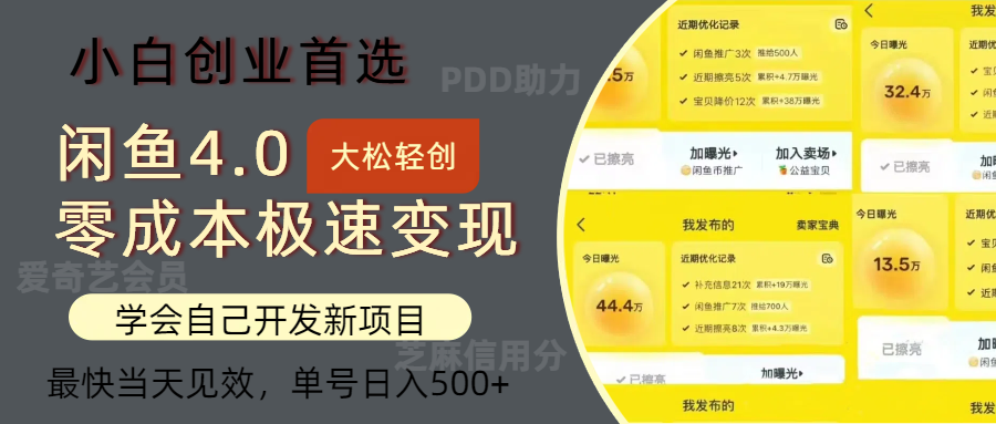 闲鱼0成本极速变现项目，多种变现方式，单号日入500+最新玩法-布丁源码-专业的网站源码代码分享平台!
