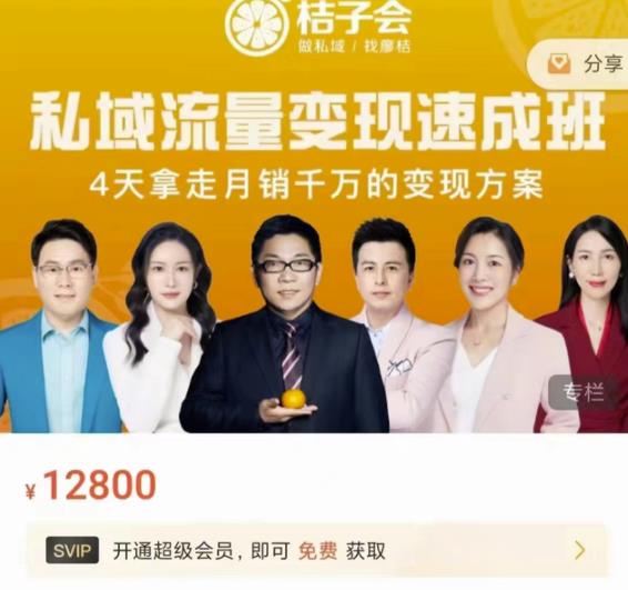 桔子会·私域流量变现速成班，4天拿走月销千万的变现方案 价值12800元-布丁源码-专业的网站源码代码分享平台!