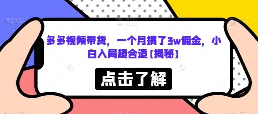 多多视频带货，一个月搞了3w佣金，小白入局超合适【揭秘】-布丁源码-专业的网站源码代码分享平台!