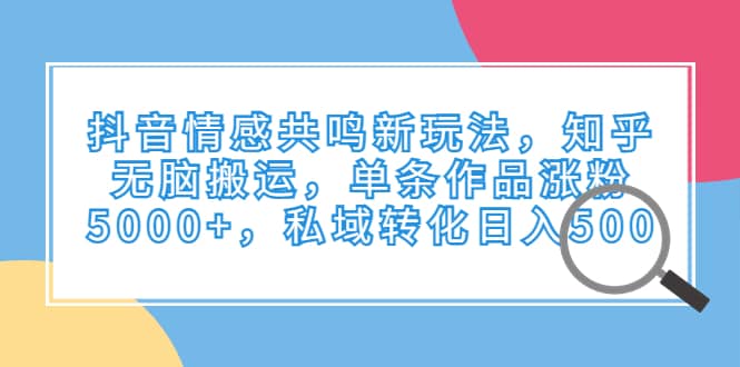抖音情感共鸣新玩法，知乎无脑搬运，单条作品涨粉5000+，私域转化日入500-布丁源码-专业的网站源码代码分享平台!