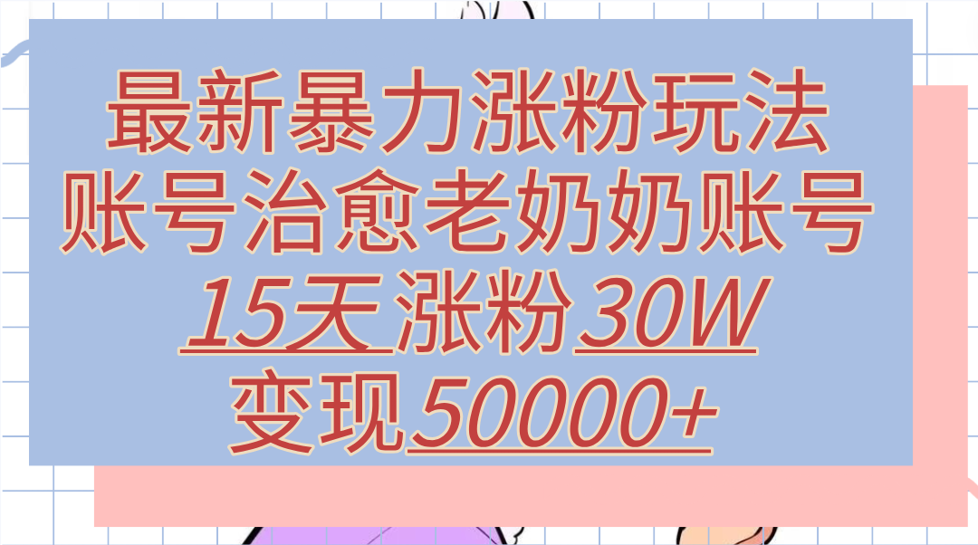 最新暴力涨粉玩法，治愈老奶奶账号，15天涨粉30W，变现50000+【揭秘】-布丁源码-专业的网站源码代码分享平台!