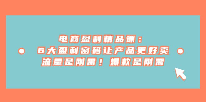 电商 盈利精品课：6大盈利 密码让产品更好卖，流量是刚需！爆款是刚需-布丁源码-专业的网站源码代码分享平台!