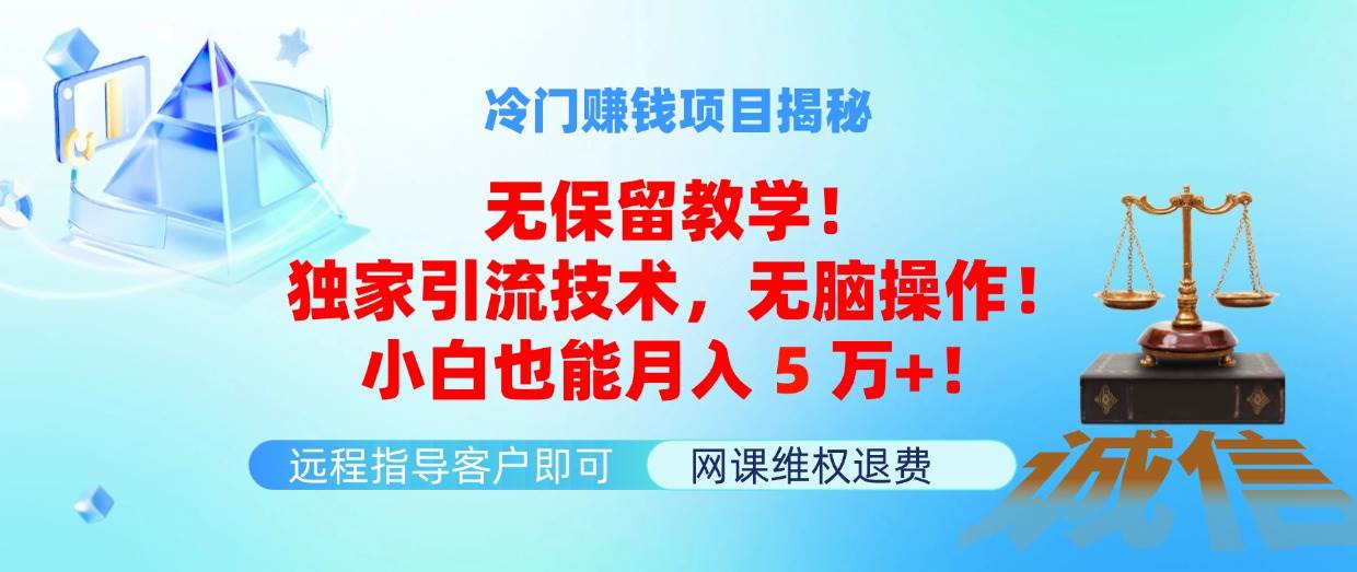 冷门赚钱项目无保留教学！独家引流技术，无脑操作！小白也能月入5万+！-布丁源码-专业的网站源码代码分享平台!