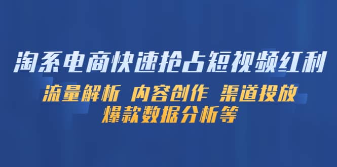 淘系电商快速抢占短视频红利：流量解析 内容创作 渠道投放 爆款数据分析等-布丁源码-专业的网站源码代码分享平台!