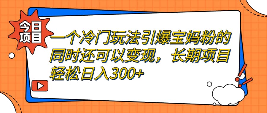 一个冷门玩法引爆宝妈粉的同时还可以变现，长期项目轻松日入300+-布丁源码-专业的网站源码代码分享平台!