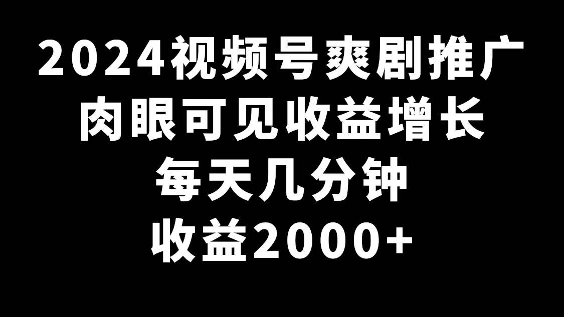 2024视频号爽剧推广，肉眼可见的收益增长，每天几分钟收益2000+-布丁源码-专业的网站源码代码分享平台!