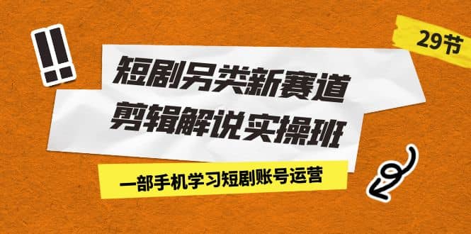 短剧另类新赛道剪辑解说实操班：一部手机学习短剧账号运营（29节 价值500）-布丁源码-专业的网站源码代码分享平台!