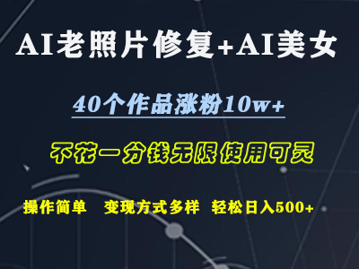 AI老照片修复+AI美女玩发  40个作品涨粉10w+  不花一分钱使用可灵  操作简单  变现方式多样话   轻松日去500+-布丁源码-专业的网站源码代码分享平台!