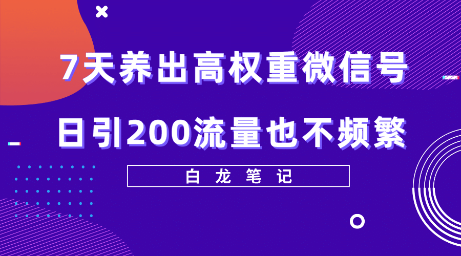 7天养出高权重微信号，日引200流量也不频繁，方法价值3680元-布丁源码-专业的网站源码代码分享平台!