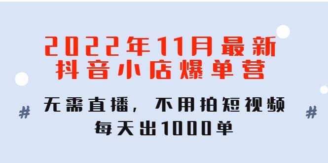 2022年11月最新抖音小店爆单训练营：无需直播，不用拍短视频，每天出1000单-布丁源码-专业的网站源码代码分享平台!