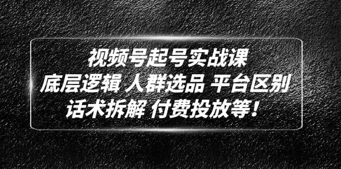 视频号起号实战课：底层逻辑 人群选品 平台区别 话术拆解 付费投放等-布丁源码-专业的网站源码代码分享平台!