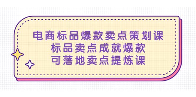 电商标品爆款卖点策划课，标品卖点成就爆款，可落地卖点提炼课-布丁源码-专业的网站源码代码分享平台!
