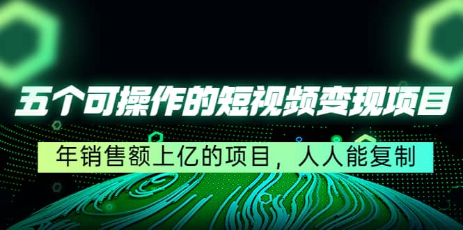 五个可操作的短视频变现项目：年销售额上亿的项目，人人能复制-布丁源码-专业的网站源码代码分享平台!