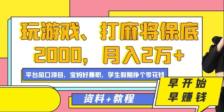 玩游戏、打麻将保底2000，月入2万+，平台风口项目-布丁源码-专业的网站源码代码分享平台!