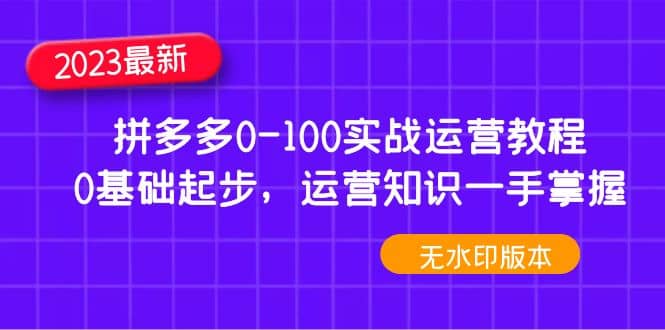 2023拼多多0-100实战运营教程，0基础起步，运营知识一手掌握（无水印）-布丁源码-专业的网站源码代码分享平台!