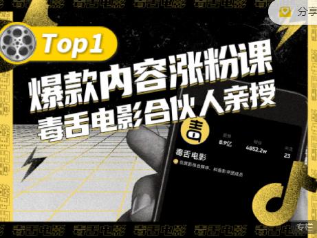 【毒舌电影合伙人亲授】抖音爆款内容涨粉课，5000万抖音大号首次披露涨粉机密-布丁源码-专业的网站源码代码分享平台!