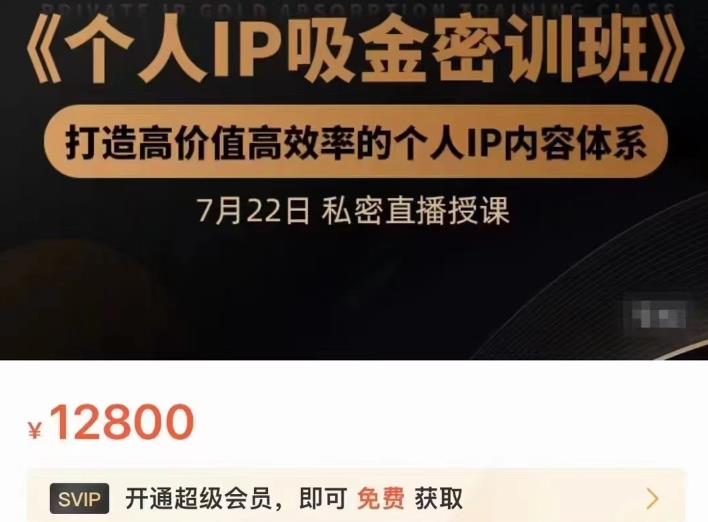 个人IP吸金密训班，打造高价值高效率的个人IP内容体系（价值12800元）-布丁源码-专业的网站源码代码分享平台!