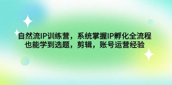 自然流IP训练营，系统掌握IP孵化全流程，也能学到选题，剪辑，账号运营经验-布丁源码-专业的网站源码代码分享平台!