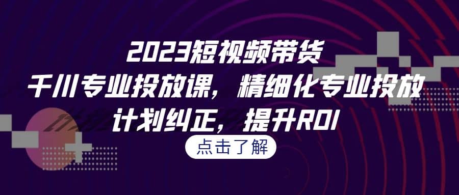 2023短视频带货-千川专业投放课，精细化专业投放，计划纠正，提升ROI-布丁源码-专业的网站源码代码分享平台!