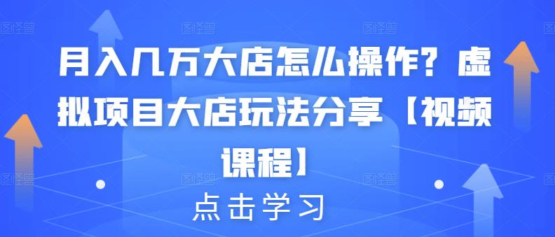 月入几万大店怎么操作？虚拟项目大店玩法分享【视频课程】-布丁源码-专业的网站源码代码分享平台!