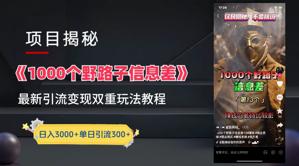 最新一千个野路子信息差玩法教程如何变现＋引流的玩法具体拆解！！！-布丁源码-专业的网站源码代码分享平台!