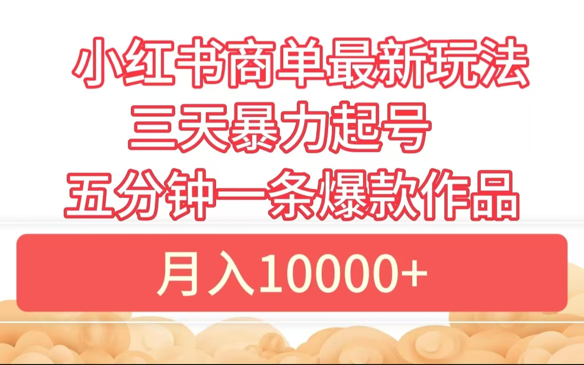 小红书商单最新玩法 3天暴力起号 5分钟一条爆款作品 月入10000+-布丁源码-专业的网站源码代码分享平台!