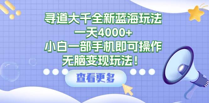 寻道大千全新蓝海玩法，一天4000+，小白一部手机即可操作，无脑变现玩法！-布丁源码-专业的网站源码代码分享平台!