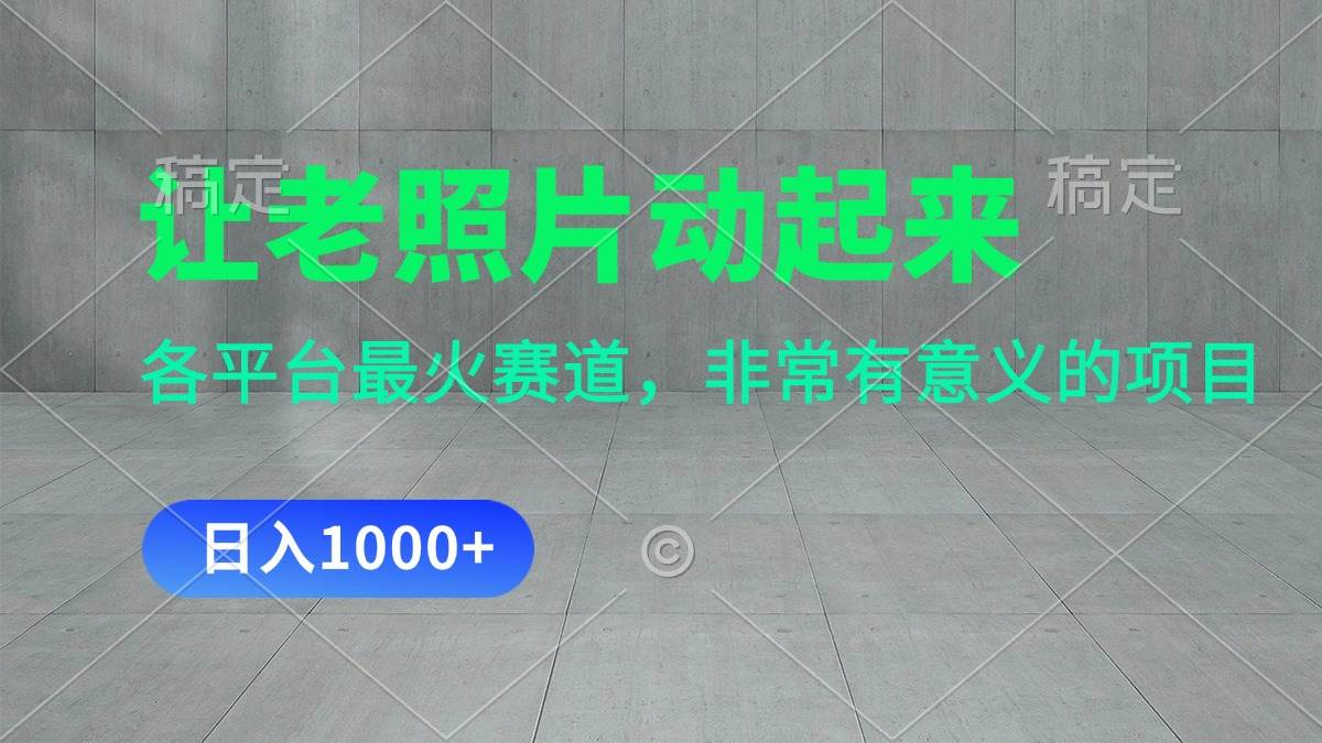 让老照片动起来，一天变现1000+，各平台最火赛道，看完就会-布丁源码-专业的网站源码代码分享平台!