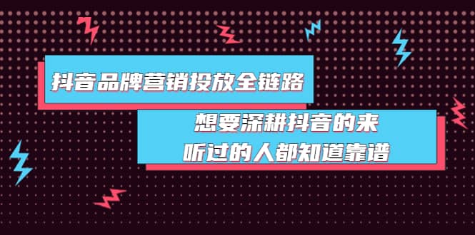 抖音品牌营销投放全链路：想要深耕抖音的来，听过的人都知道靠谱-布丁源码-专业的网站源码代码分享平台!