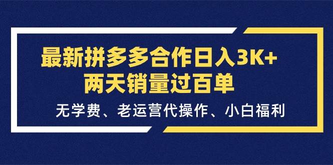 最新拼多多合作日入3K+两天销量过百单，无学费、老运营代操作、小白福利-布丁源码-专业的网站源码代码分享平台!