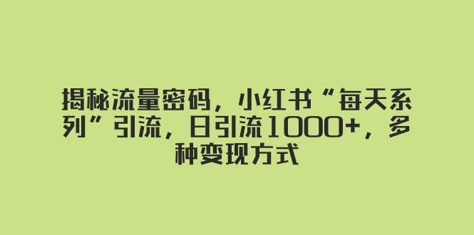揭秘流量密码，小红书“每天系列”引流，日引流1000+，多种变现方式-布丁源码-专业的网站源码代码分享平台!