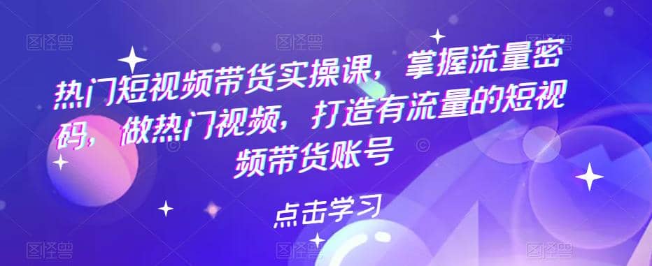 热门短视频带货实战 掌握流量密码 做热门视频 打造有流量的短视频带货账号-布丁源码-专业的网站源码代码分享平台!