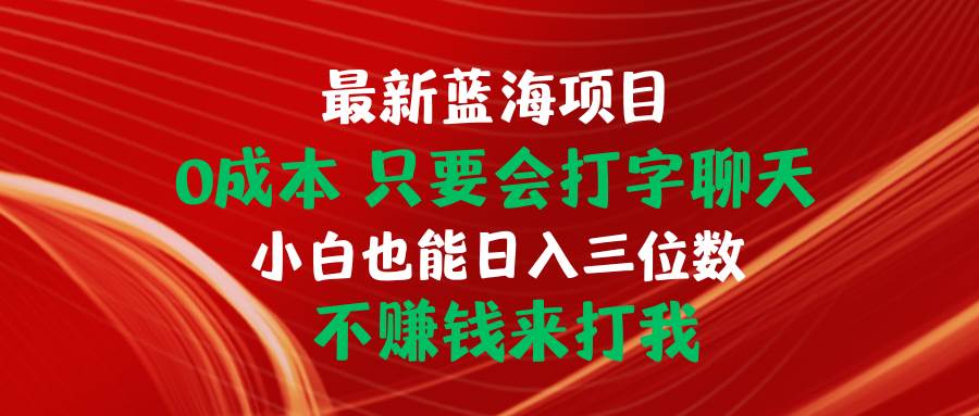 最新蓝海项目 0成本 只要会打字聊天 小白也能日入三位数 不赚钱来打我-布丁源码-专业的网站源码代码分享平台!