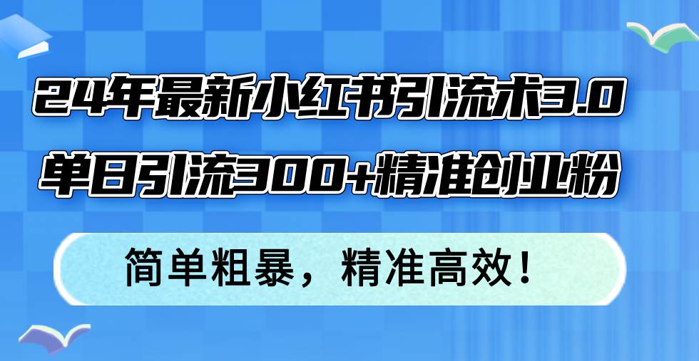24年最新小红书引流术3.0，单日引流300+精准创业粉，简单粗暴，精准高效！-布丁源码-专业的网站源码代码分享平台!