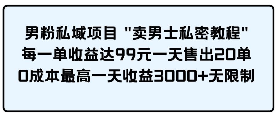 男粉私域项目 卖男士私密教程 每一单收益达99元一天售出20单-布丁源码-专业的网站源码代码分享平台!