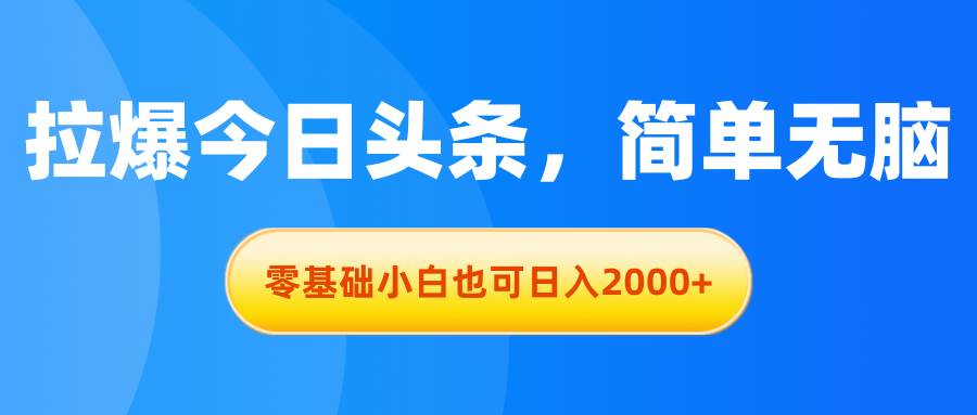 拉爆今日头条，简单无脑，零基础小白也可日入2000+-布丁源码-专业的网站源码代码分享平台!