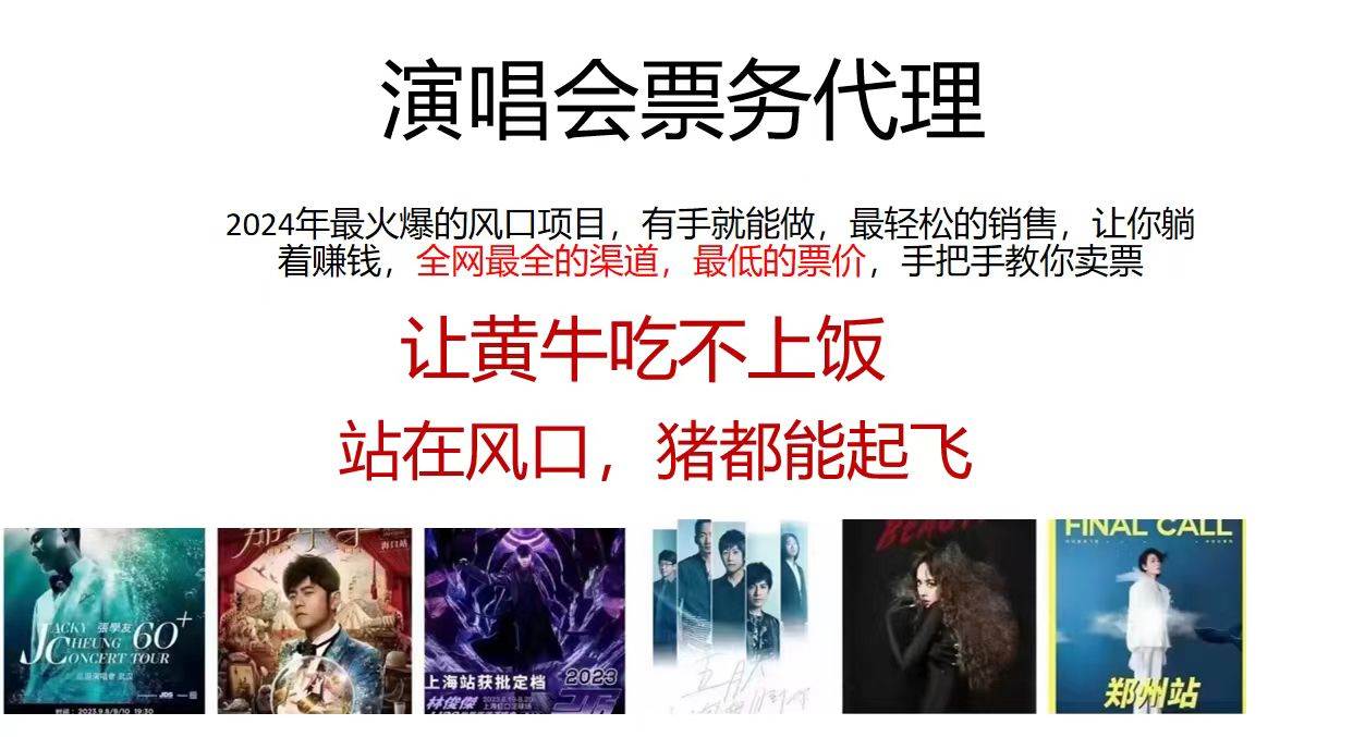 演唱会票务代理，2024年最火爆风口项目，全网最低的票价，小白一分钟上…-布丁源码-专业的网站源码代码分享平台!