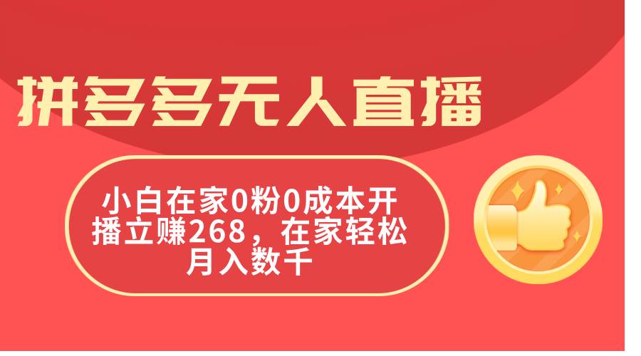 拼多多无人直播，小白在家0粉0成本开播立赚268，在家轻松月入数千-布丁源码-专业的网站源码代码分享平台!