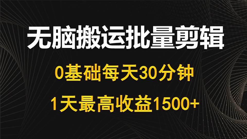 每天30分钟，0基础无脑搬运批量剪辑，1天最高收益1500+-布丁源码-专业的网站源码代码分享平台!