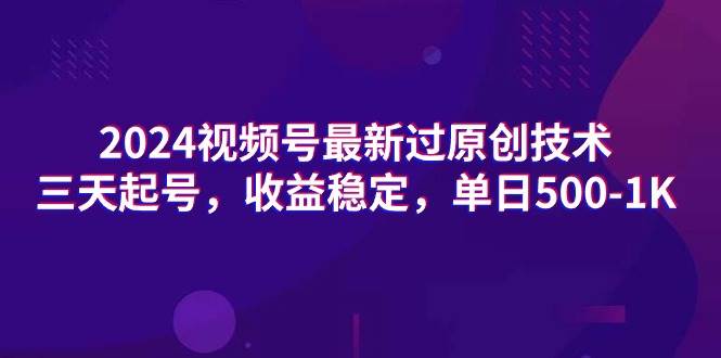 2024视频号最新过原创技术，三天起号，收益稳定，单日500-1K-布丁源码-专业的网站源码代码分享平台!