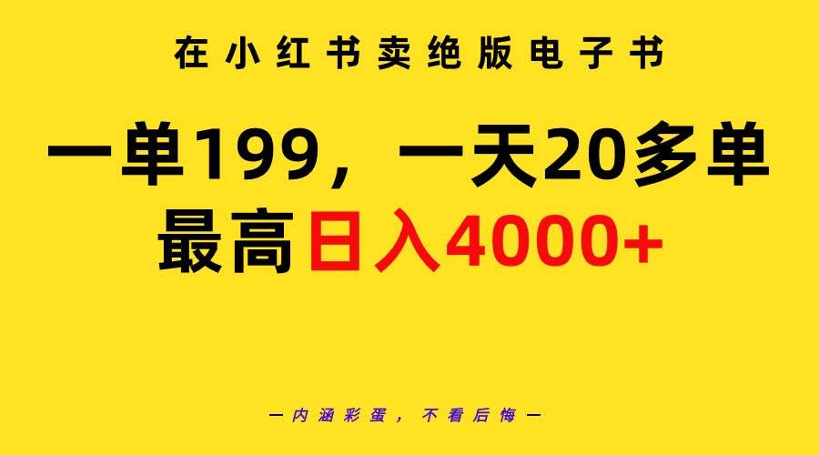 在小红书卖绝版电子书，一单199 一天最多搞20多单，最高日入4000+教程+资料-布丁源码-专业的网站源码代码分享平台!