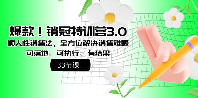 爆款！销冠特训营3.0之顺人性销售法，全方位解决销售难题、可落地、可执行、有结果-布丁源码-专业的网站源码代码分享平台!